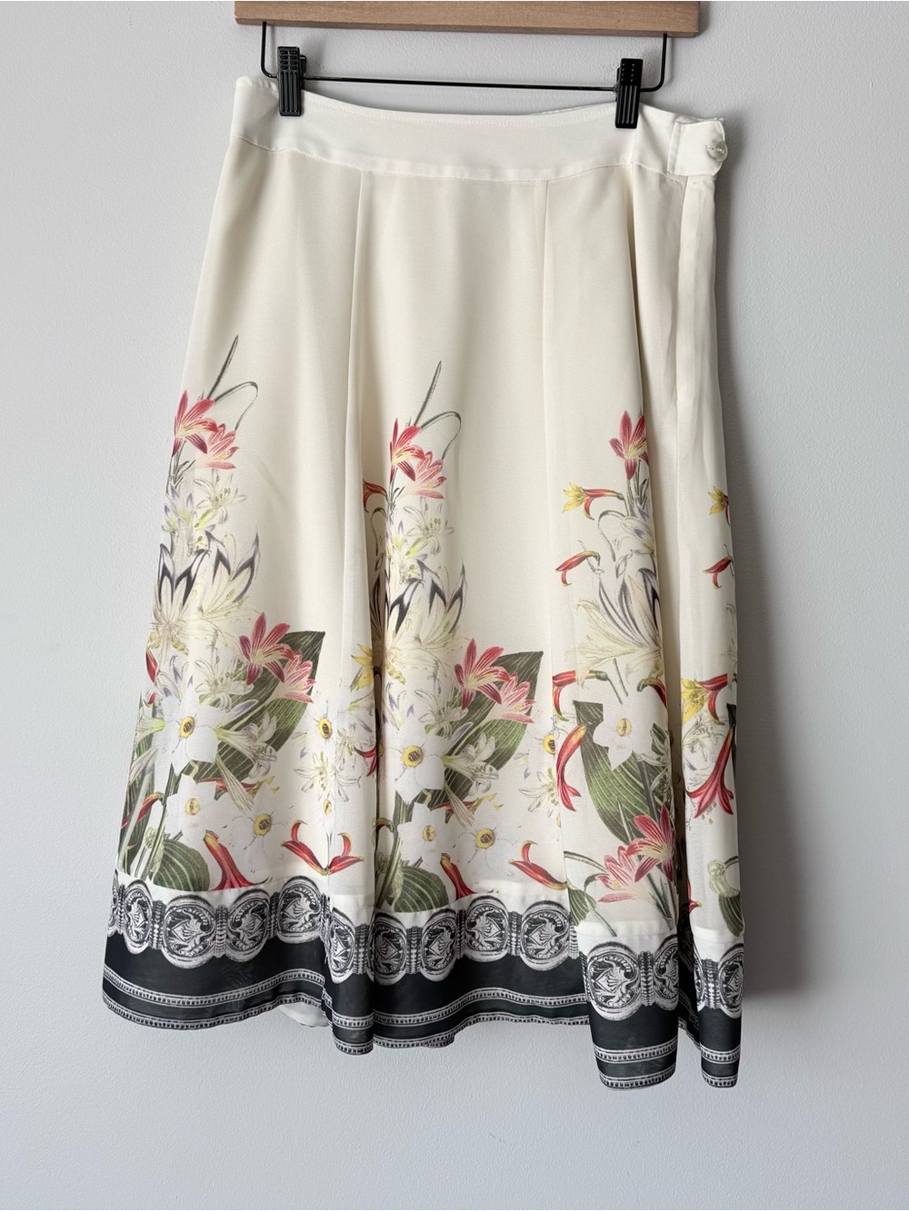 Soft Surroundings Floral Border Ivory Midi Skirt